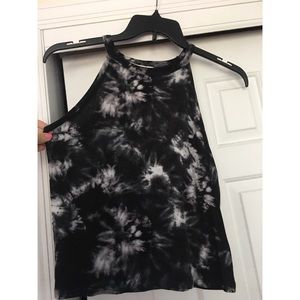 Black acid wash design crop tank top
